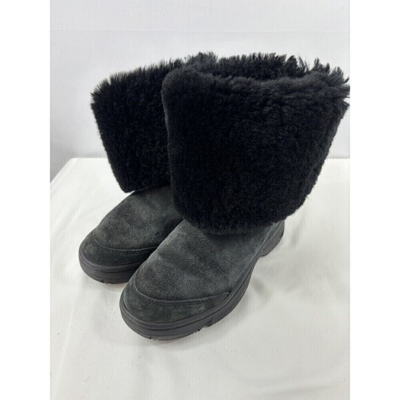 Ugg Ultimate Tall Braid 5340 Boots Size 5 Wide Black Suede Calf Height Sheepskin - Picture 2 of 15
